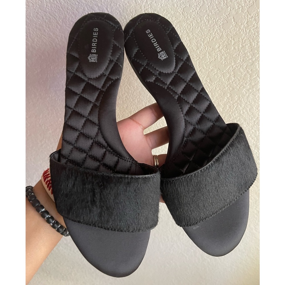 birdies the sparrow jet black black calf quilted slip ones